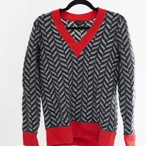 Rag & Bone Gray Red Chevron Herringbone Wool Blend Biata Sweater Women's XS